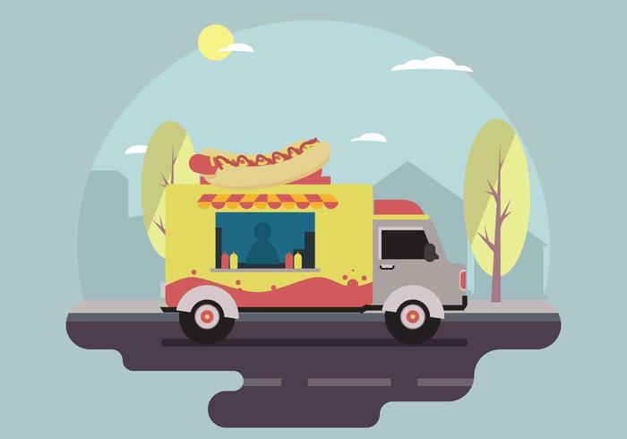 Free Hot dog Food Truck Vector Scene Free Hot dog Food Truck Vector Scene