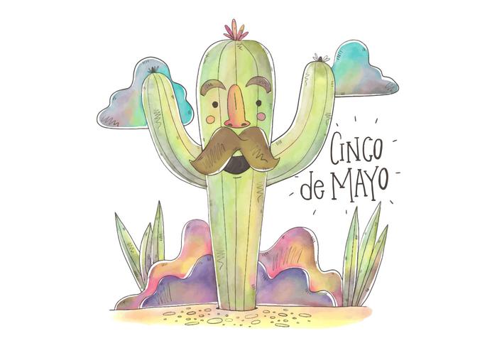 Carácter Cactus Vector colorido para Cinco de Mayo