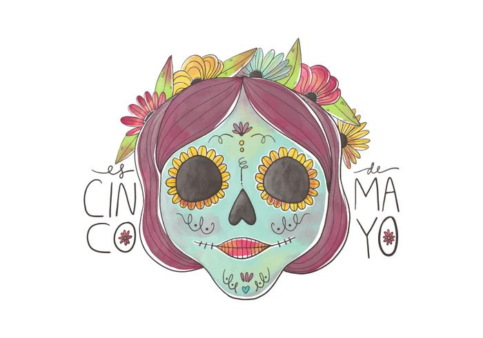 Cráneo dulce con flores de colores para el Cinco de Mayo vector