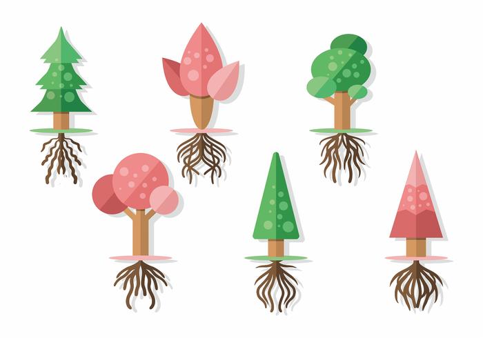 Tree With Roots Vector Set