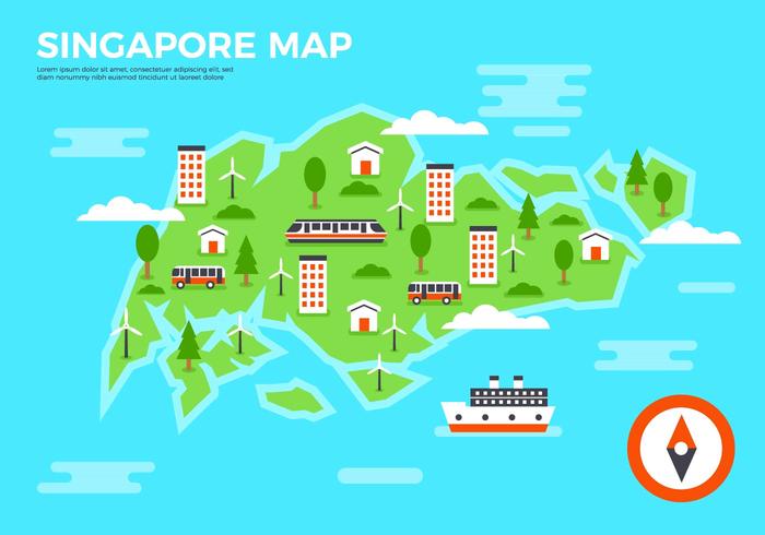 Vector libre plana Singapur Mapa