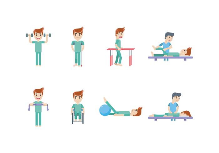 Fisioterapia y rehabilitación Icon Set vector