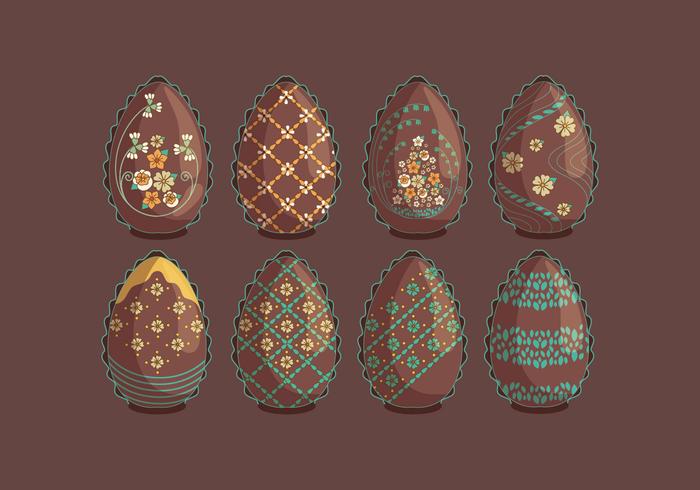 Vintage Chocolate Easter Eggs with Flowers Vectors