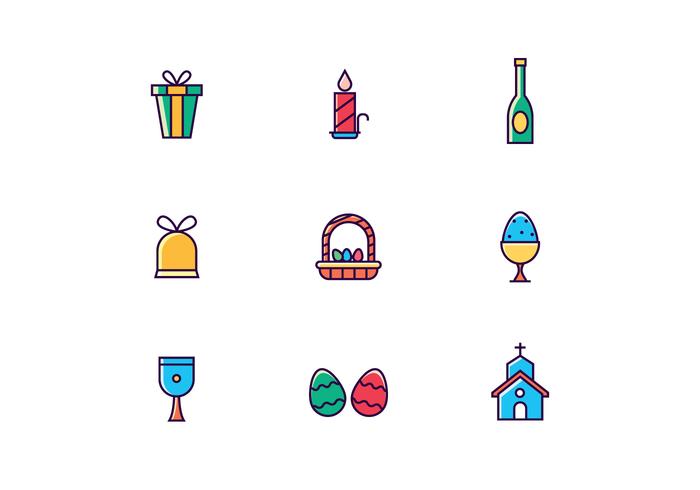 Iconos de Pascua coloridos vector