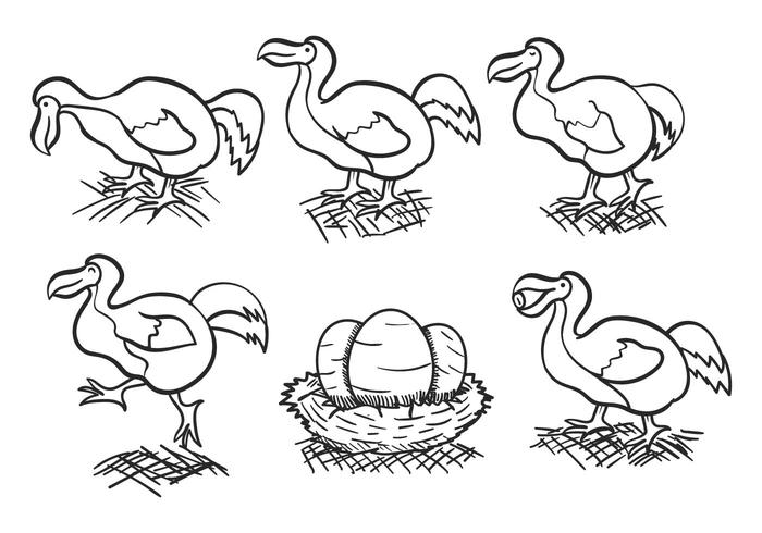 Dodo outline hand drawn vector set