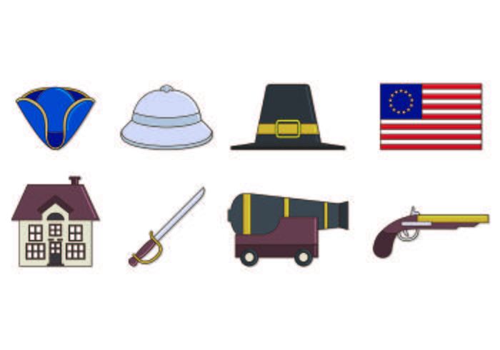 Conjunto De Iconos americanos coloniales vector