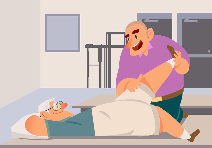 Old Man With Physiotherapist Vector 