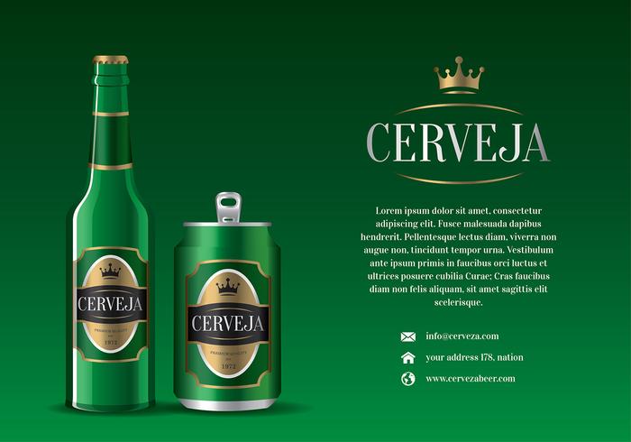 Cerveja Green Bottle and Can Vector