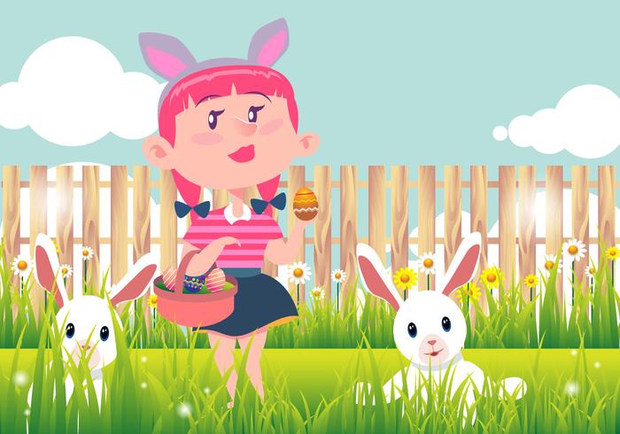 Kid Easter Egg Hunt Vector Background 