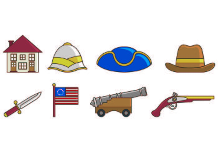 Conjunto De Iconos americanos coloniales vector