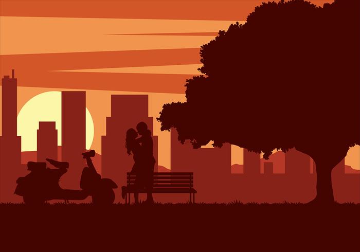Couple Scooter Sunset Free Vector