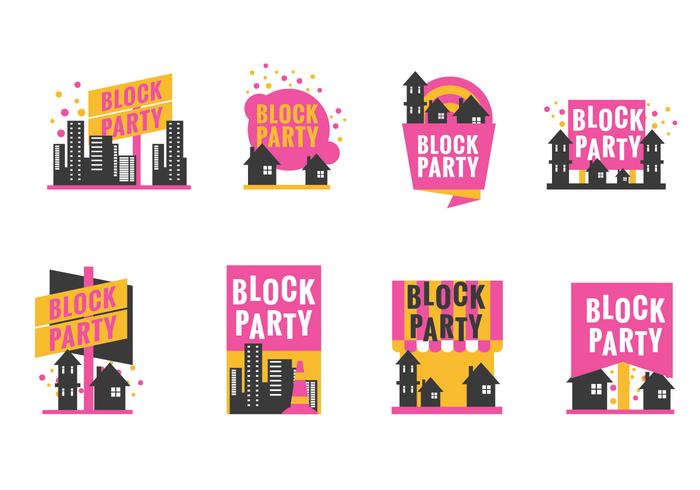 Conjunto de etiqueta de Block Party o cartel con estilo minimalista vector