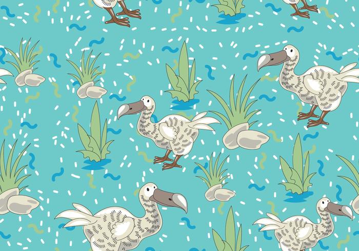 Dodo Bird Cartoon Character Seamless Pattern with Memphis Design Style vector