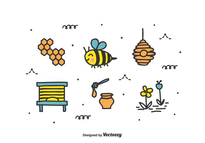 Doodle abeja conjunto de vectores