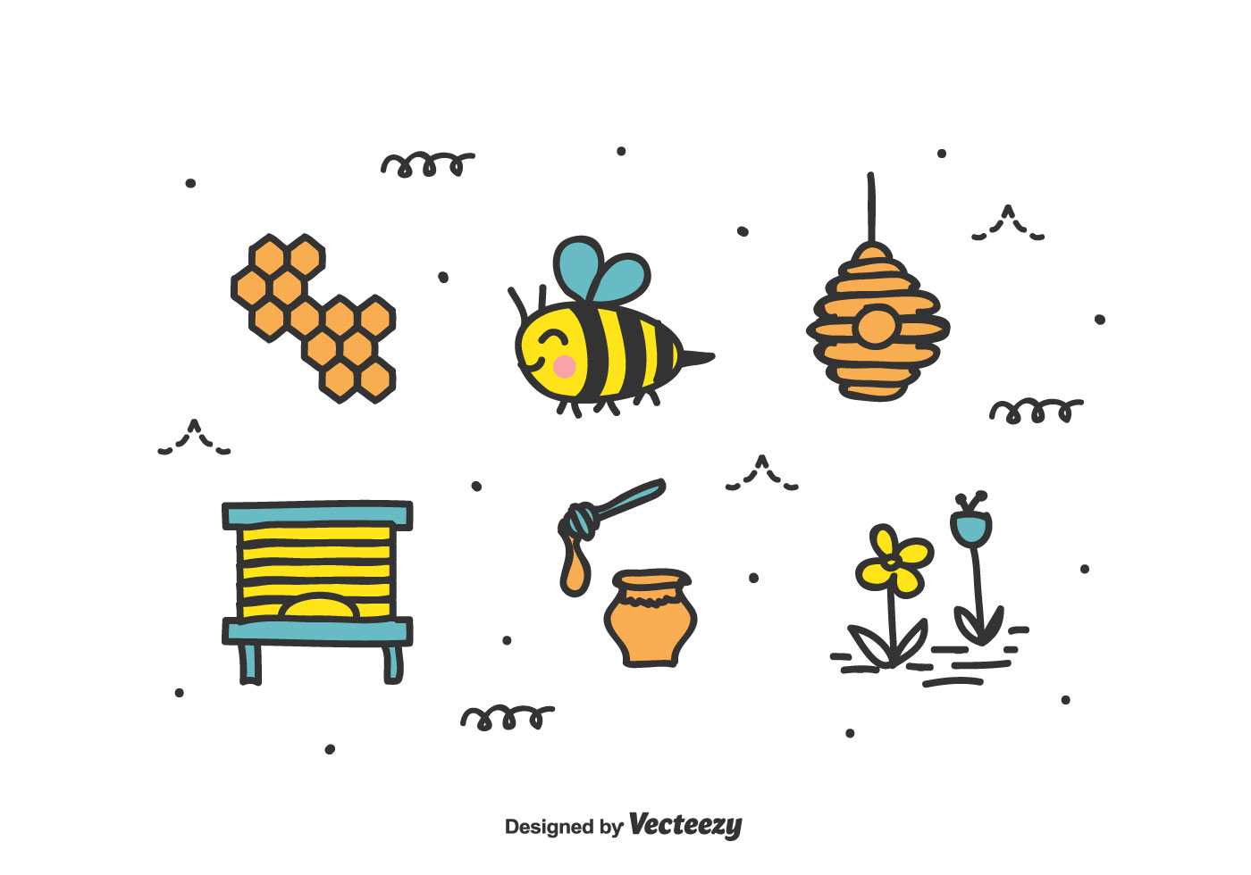 Doodle Bee Vector Set 146845 Vector Art at Vecteezy