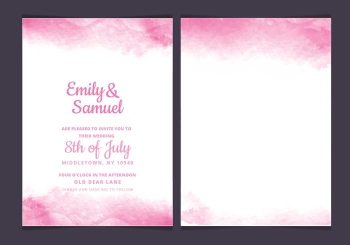 Vector Pink Delicate Watercolor Wedding Invitation