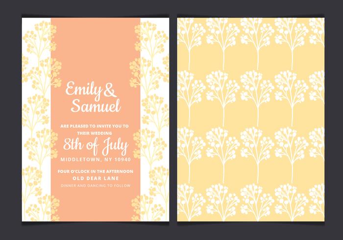 Vector Yellow Branches Wedding Invitation 