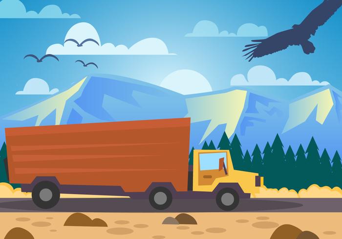 Paisaje de montaña Camion Delivery Vector