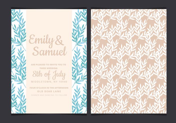 Vector Blue Branches Wedding Invitation