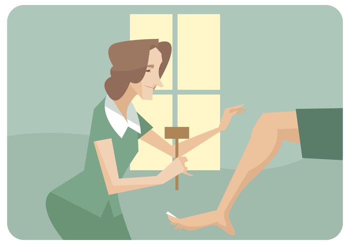 Woman Physiotherapist Giving Leg Theraphy Vector Woman Physiotherapist Giving Leg Theraphy Vector