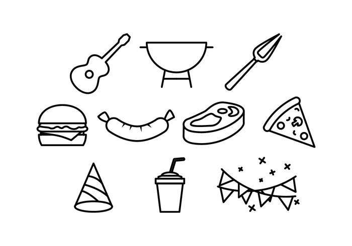 BBQ and Block Party Line Icon Element Vectors