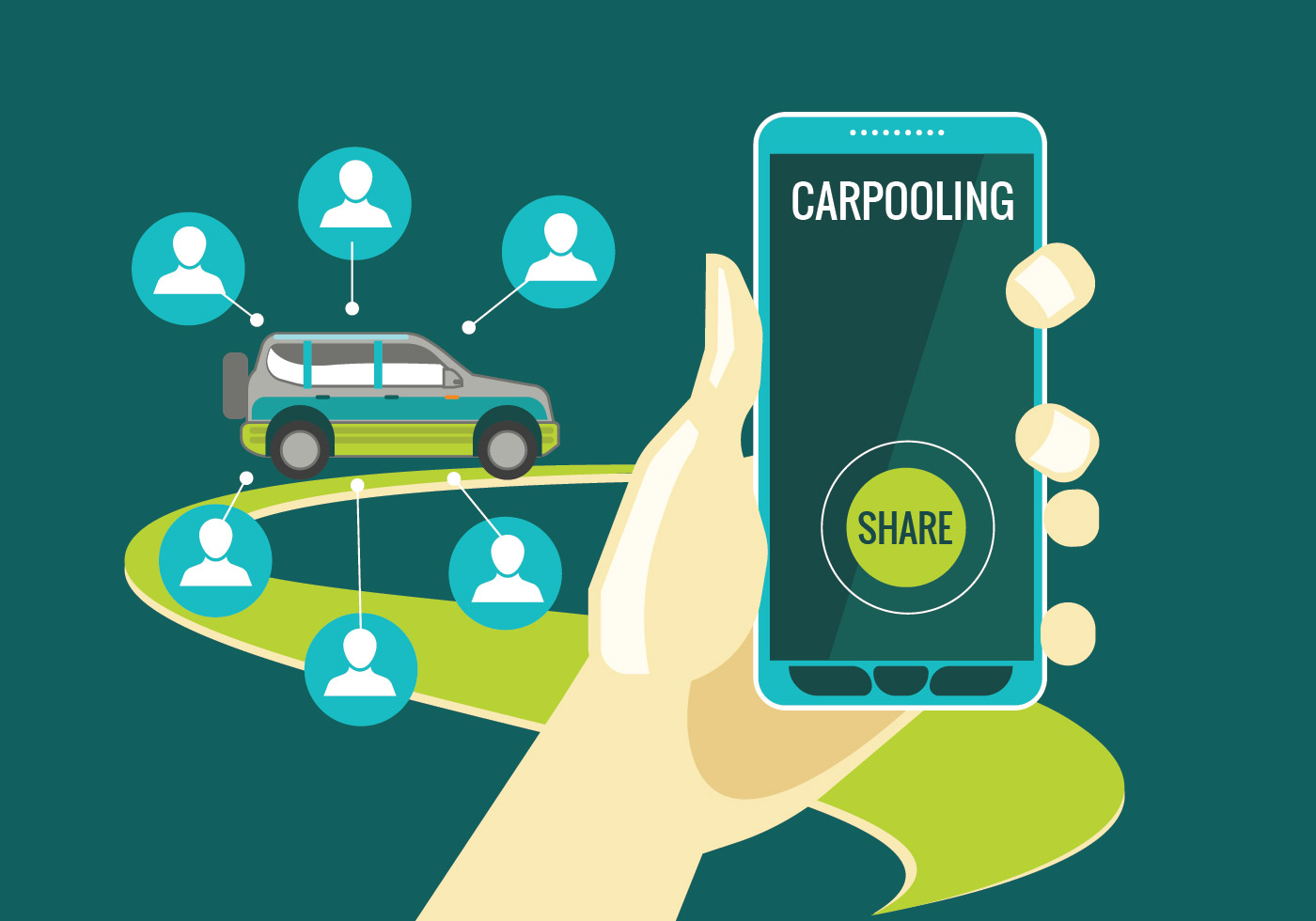 Carpooling Concept on Green Background 147391 Vector Art at Vecteezy