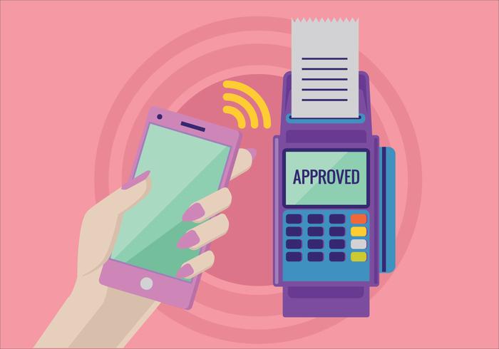 Payment in a Trade with NFC System with Mobile Phone vector