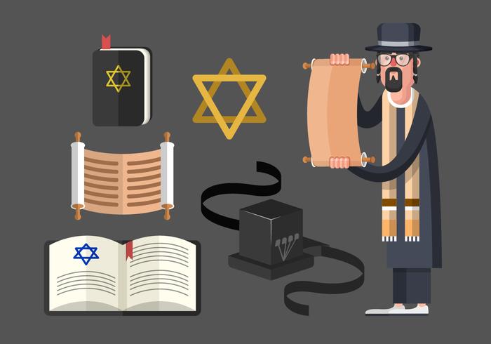 Tefillin And Jewish Traditional Symbols Vector Set