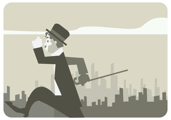 Charlie Chaplin Walking in The City Street Vector