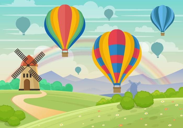 Whimsical Hot Air Ballon Landscape Vector 