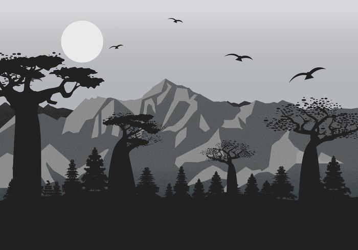 Mountain Landscape with Film Grain Effect Vector