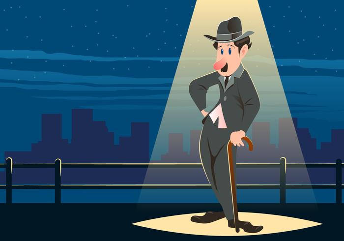 Charlie Chaplin de pie por debajo de la luz vector