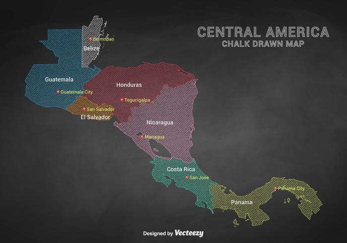 Chalk Drawn Central America Capital Cities Map Vector