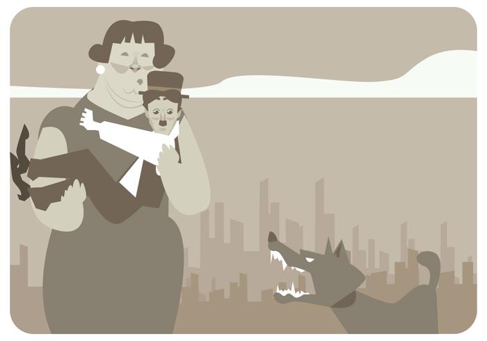 Lady Saves Charlie Chaplin From Dog Vector