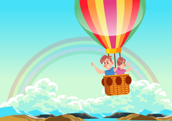 Kids Riding A Hot Air Balloon Vector Kids Riding A Hot Air Balloon Vector