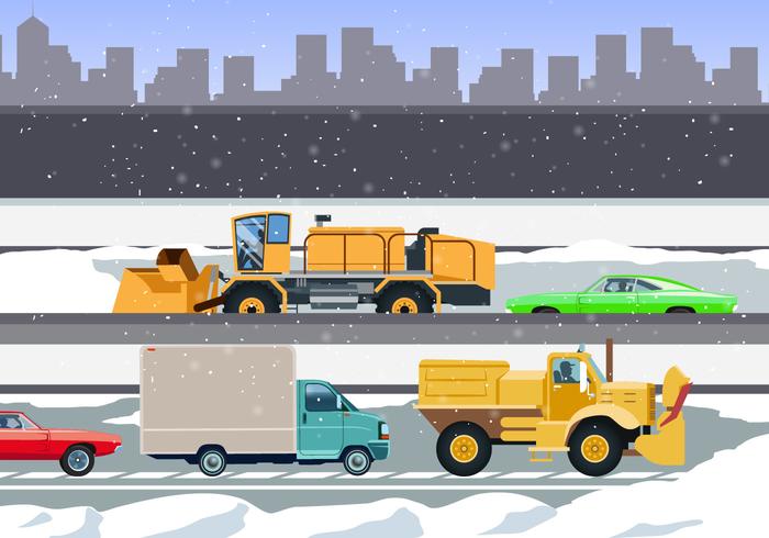 Snow Blowers Cleaning The City Roads Vector 
