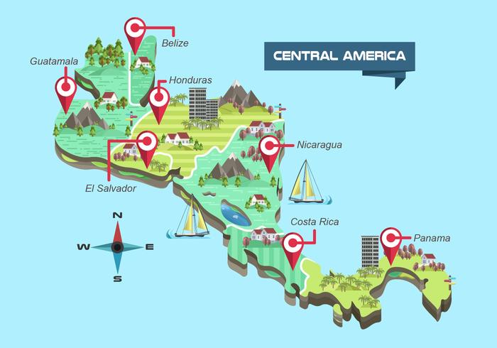 Central America Detailed Map Vector Illustration