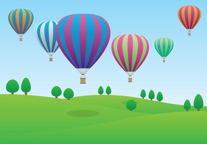 Hot Air Balloons Flying Over the Field vector