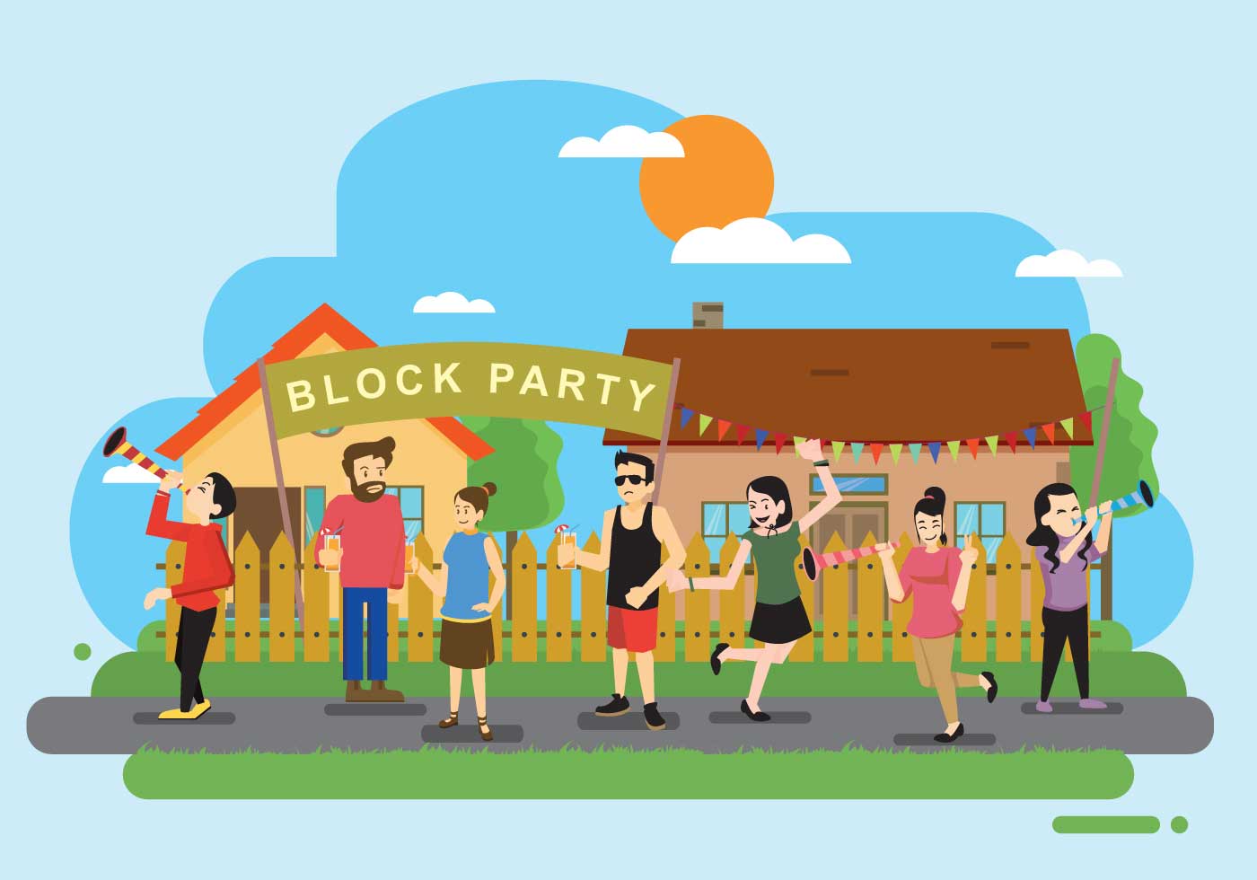 Free Block Party In Front Of Residential Illustration 148130 Vector Art