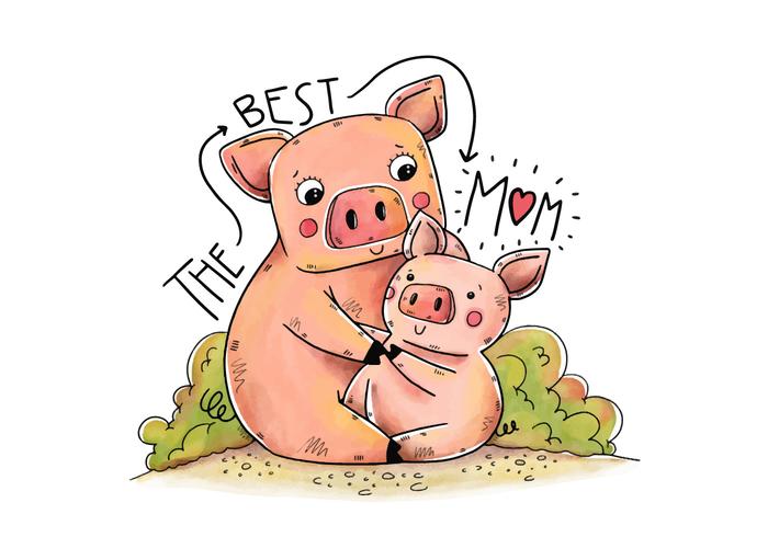 Cute Mom Piggy And Song With Lettering vector