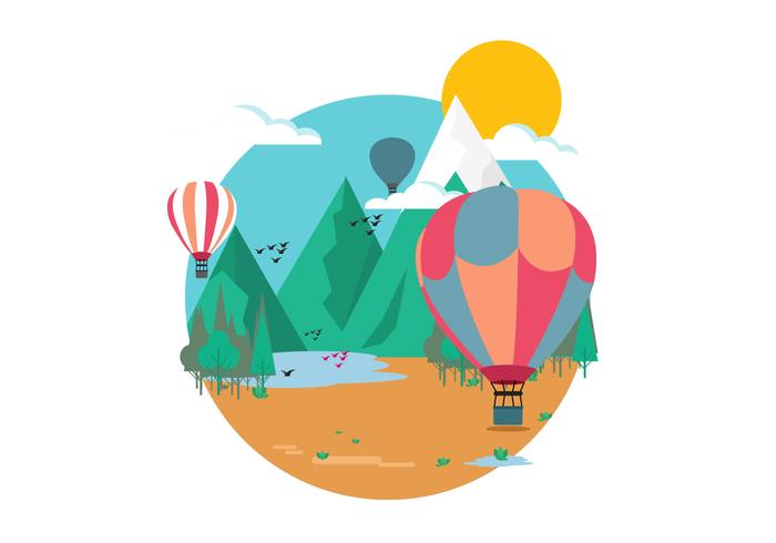 Mountain Hot Air Balloon Vector Illustration 