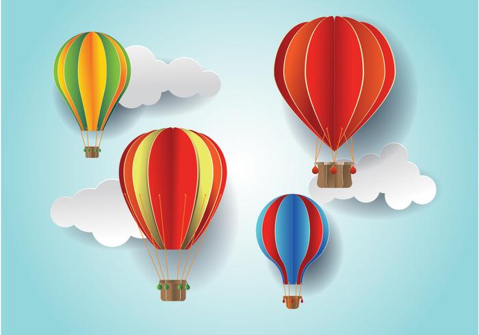 Paper Cut Colorful Hot Air Balloon and Cloud Vectors 