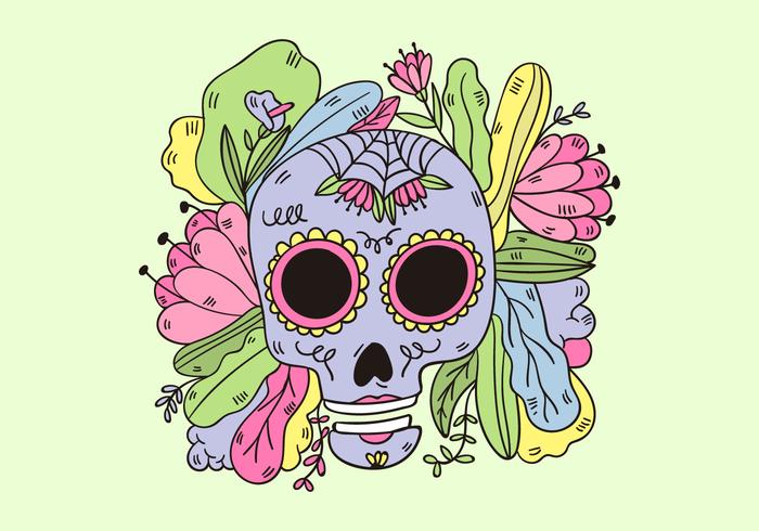 Cute Sugar Skull With Leaves And Flowers Mexican Culture vector