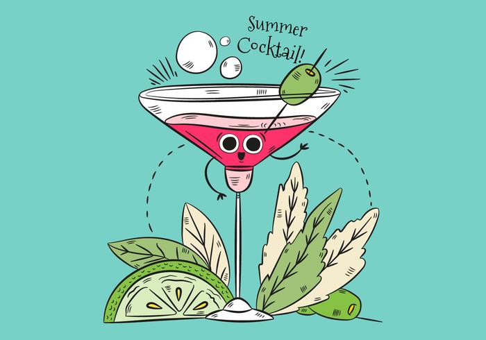 Cute Cocktail Character illustration With Leaves Lime And Quote Cute Cocktail Character illustration With Leaves Lime And Quote