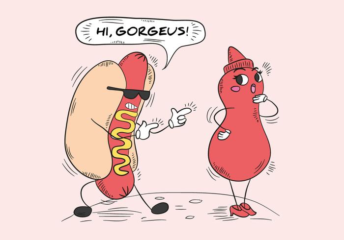 Funny Hot Dog And Sauce Bottle Character vector