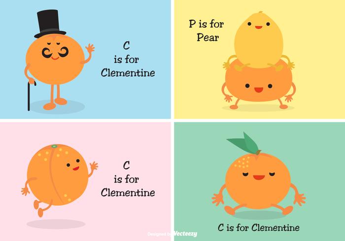 Cute Cartoon Clementine Characters And Faces Vector Set