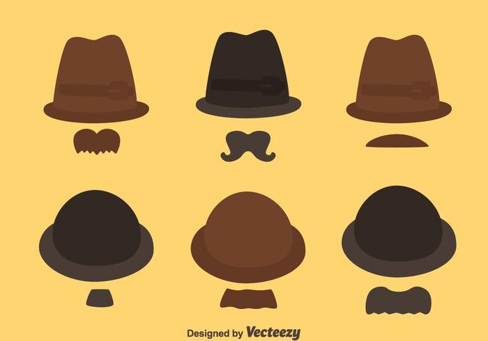 Vector De La Colección Del Estilo Del Sombrero Y Del Bigote