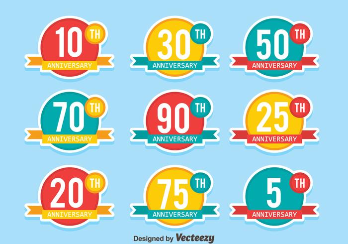 Flat Colored Anniversary Badge Collection Vectors