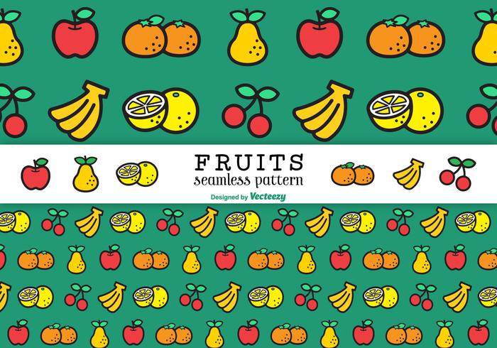 Flat Line Fruits Vector Seamless Pattern