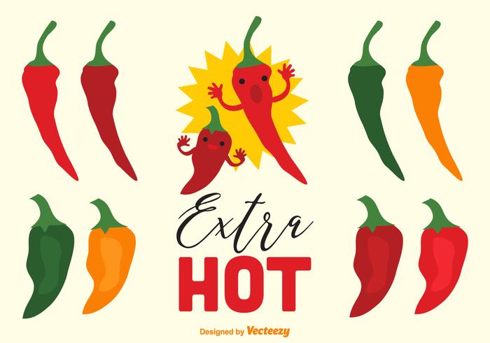 Extra Hot Chili Pepper And Habanero Vectors